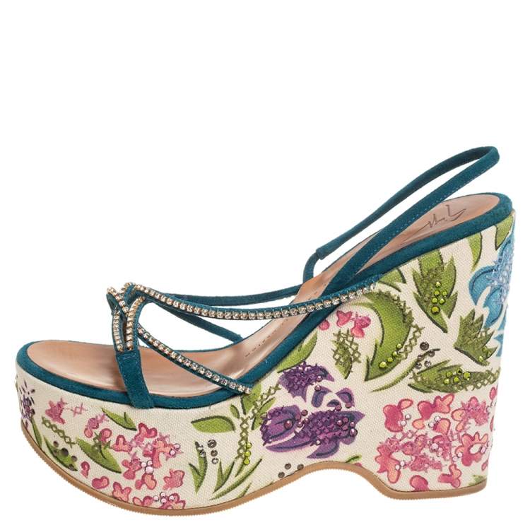 Pre Owned Giuseppe Zanotti Blue Suede Embellished Sandals Size 38 