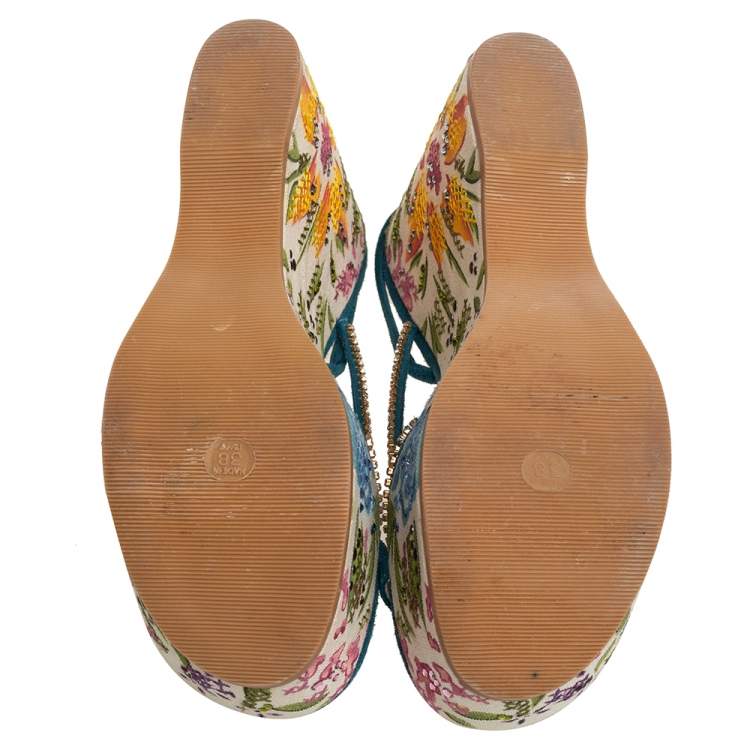 Pre Owned Giuseppe Zanotti Blue Suede Embellished Sandals Size 38 