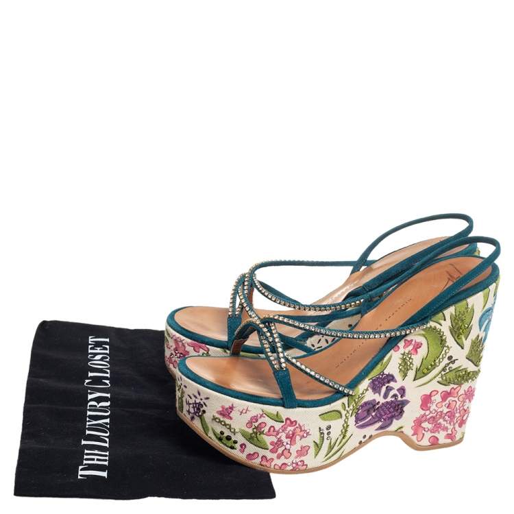 Pre Owned Giuseppe Zanotti Blue Suede Embellished Sandals Size 38 