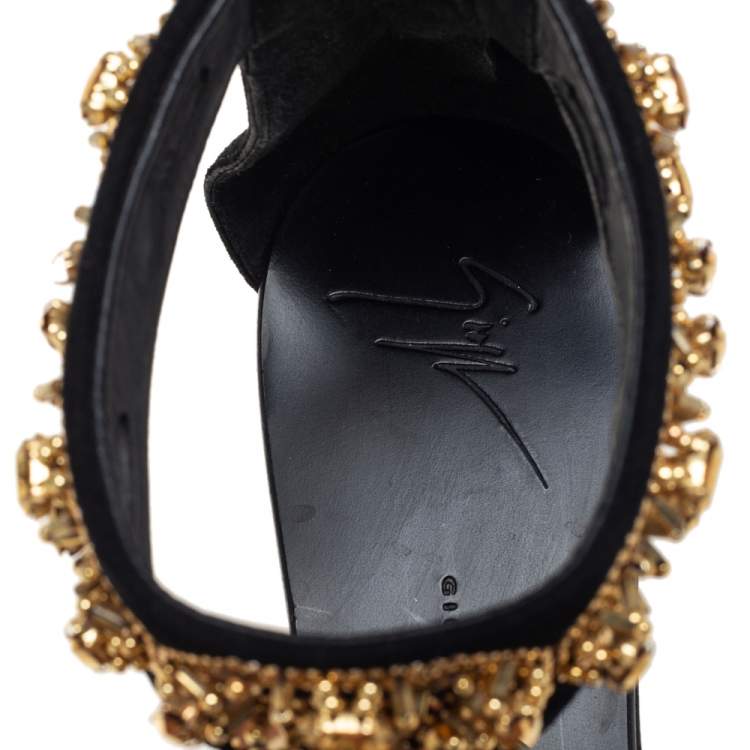 Pre Owned Giuseppe Zanotti Black Suede Embellished Sandals  Size 38