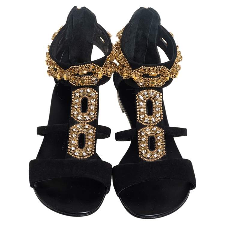 Pre Owned Giuseppe Zanotti Black Suede Embellished Sandals  Size 38
