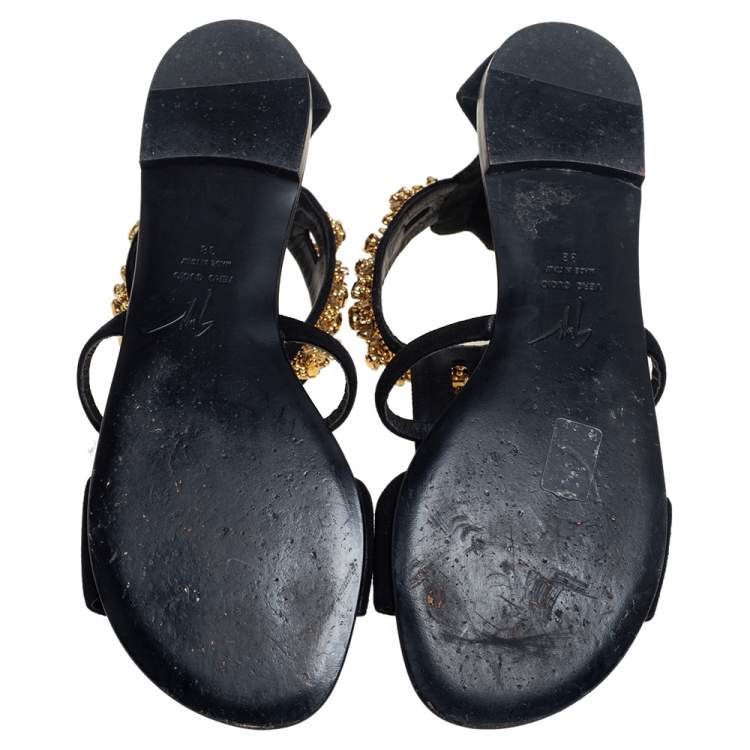 Pre Owned Giuseppe Zanotti Black Suede Embellished Sandals  Size 38