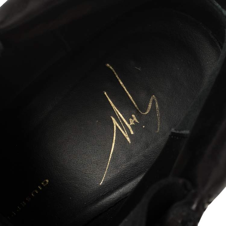 Pre Owned Giuseppe Zanotti Black Leather Studded High Top Wedge Sneakers 36.5
