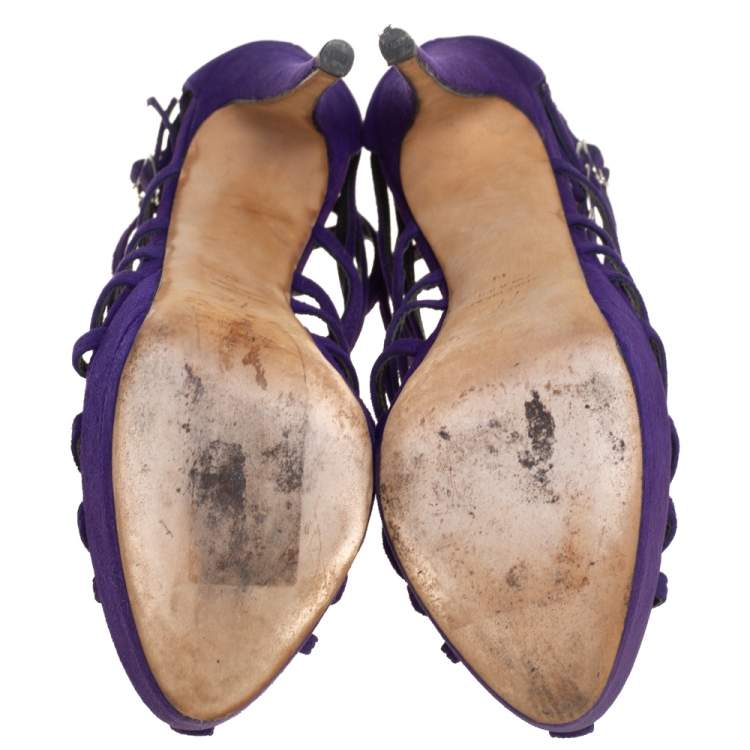 Pre Owned Giuseppe Zanotti Purple Suede Strappy Booties Size 39