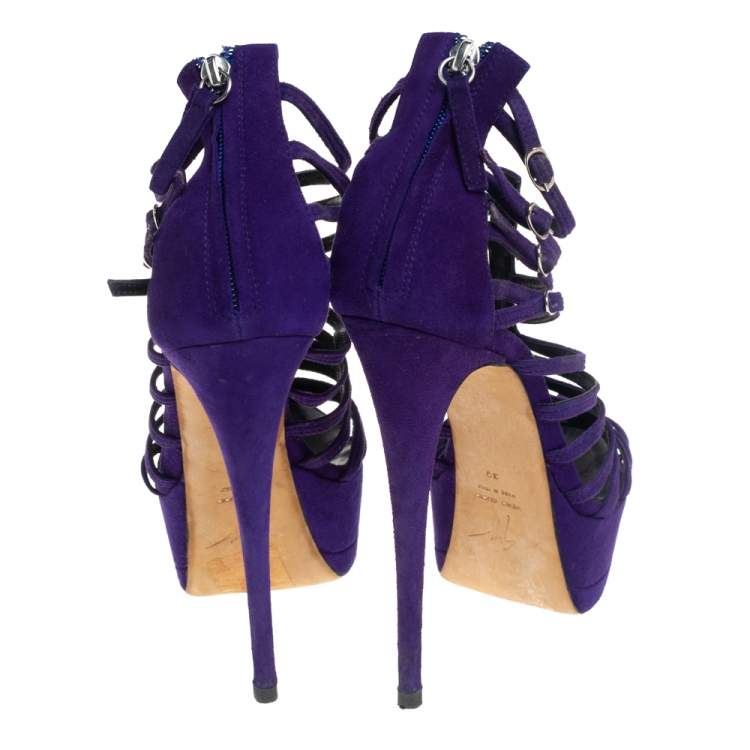 Pre Owned Giuseppe Zanotti Purple Suede Strappy Booties Size 39