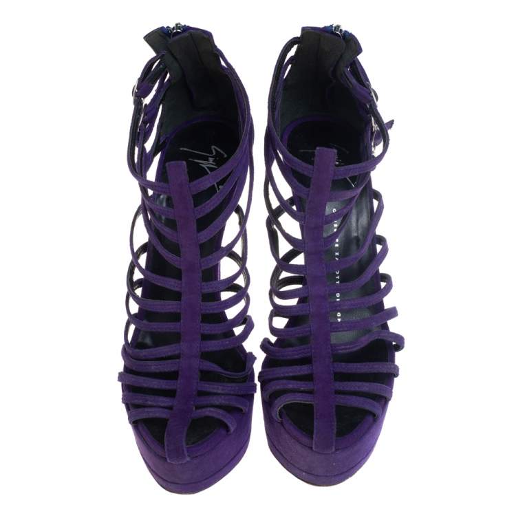Pre Owned Giuseppe Zanotti Purple Suede Strappy Booties Size 39