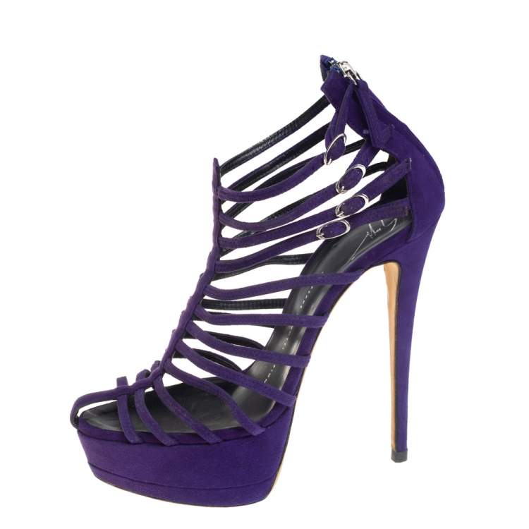 Pre Owned Giuseppe Zanotti Purple Suede Strappy Booties Size 39