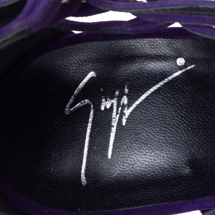 Pre Owned Giuseppe Zanotti Purple Suede Strappy Booties Size 39