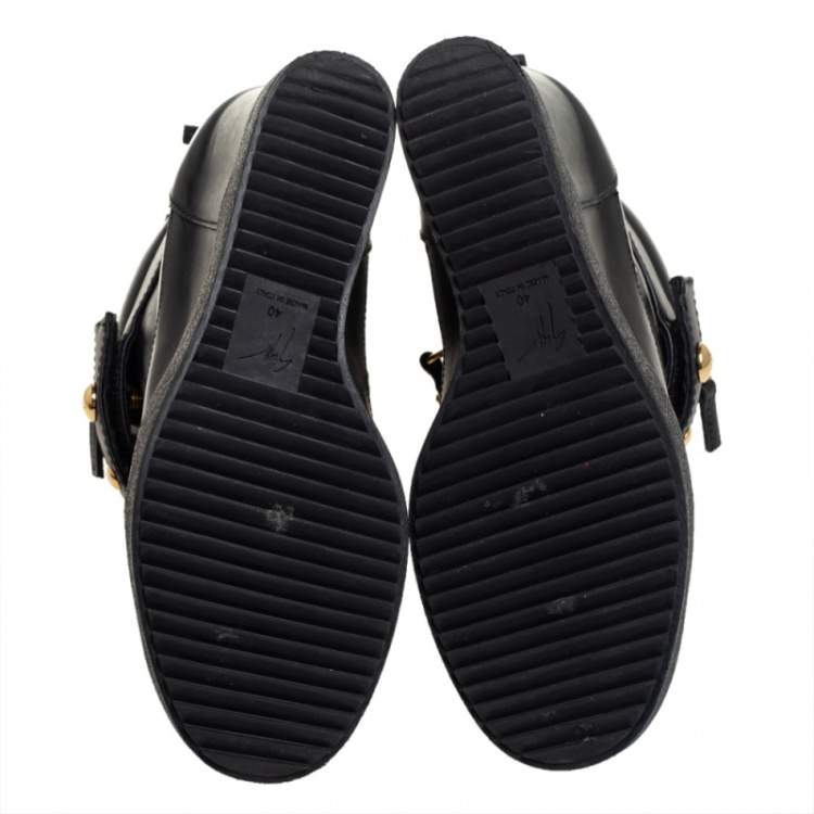 Pre Owned Giuseppe Zanotti Black Leather Wedge Sneakers Size 40