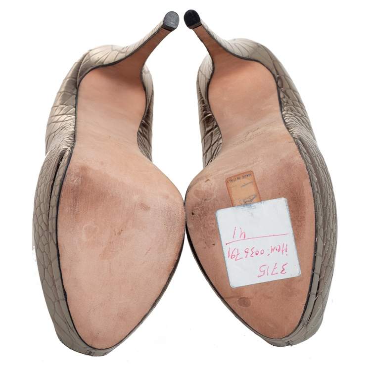 Pre Owned Giuseppe Zanotti Metallic Bronze Croc Embossed Leather Peep Toe Platform Pumps Size 39