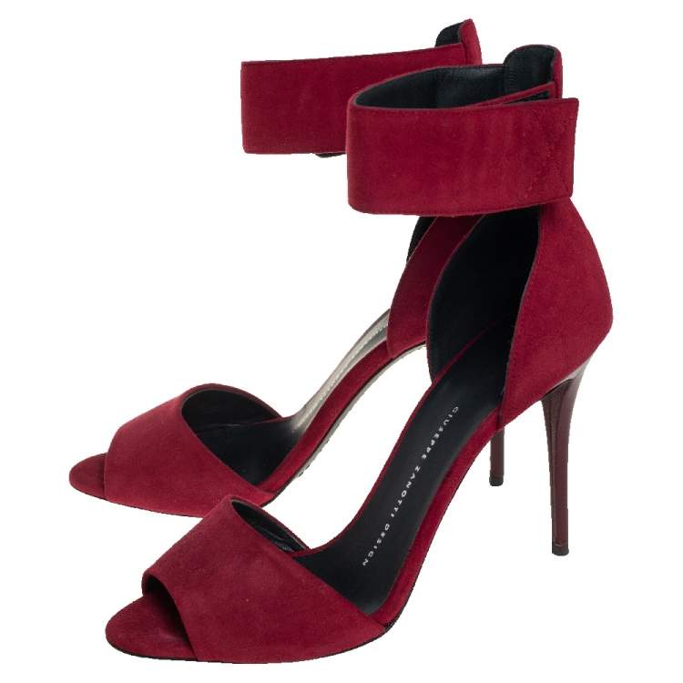 Pre Owned Giuseppe Zanotti Burgundy Suede Ankle Cuff Sandals Size 37.5