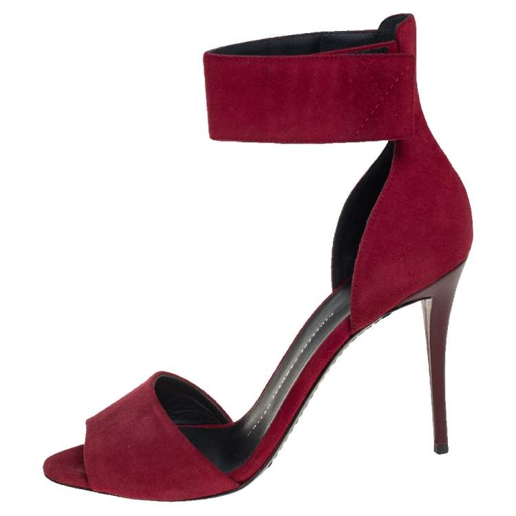 Pre Owned Giuseppe Zanotti Burgundy Suede Ankle Cuff Sandals Size 37.5
