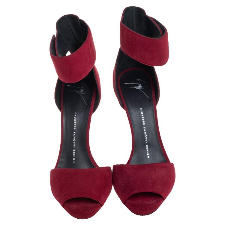 Pre Owned Giuseppe Zanotti Burgundy Suede Ankle Cuff Sandals Size 37.5