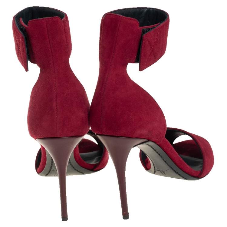 Pre Owned Giuseppe Zanotti Burgundy Suede Ankle Cuff Sandals Size 37.5