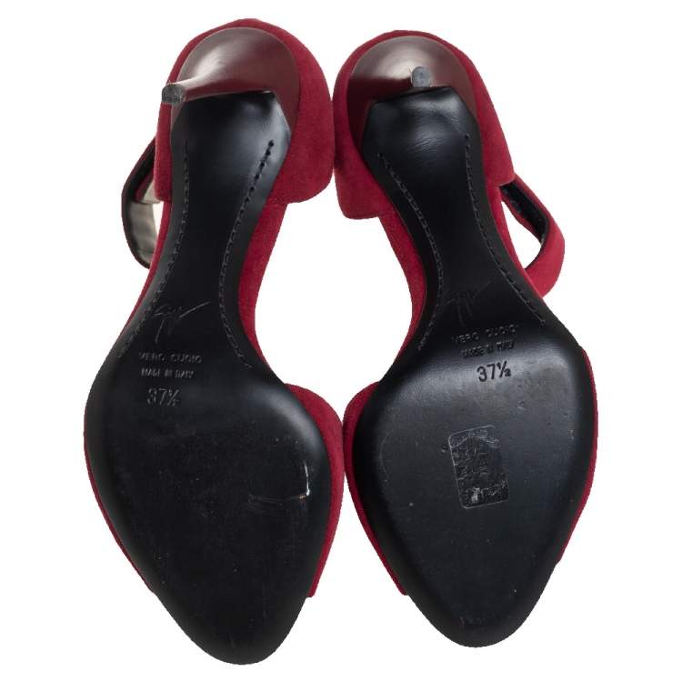 Pre Owned Giuseppe Zanotti Burgundy Suede Ankle Cuff Sandals Size 37.5