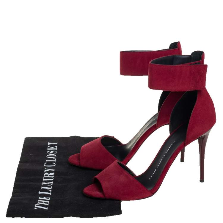 Pre Owned Giuseppe Zanotti Burgundy Suede Ankle Cuff Sandals Size 37.5