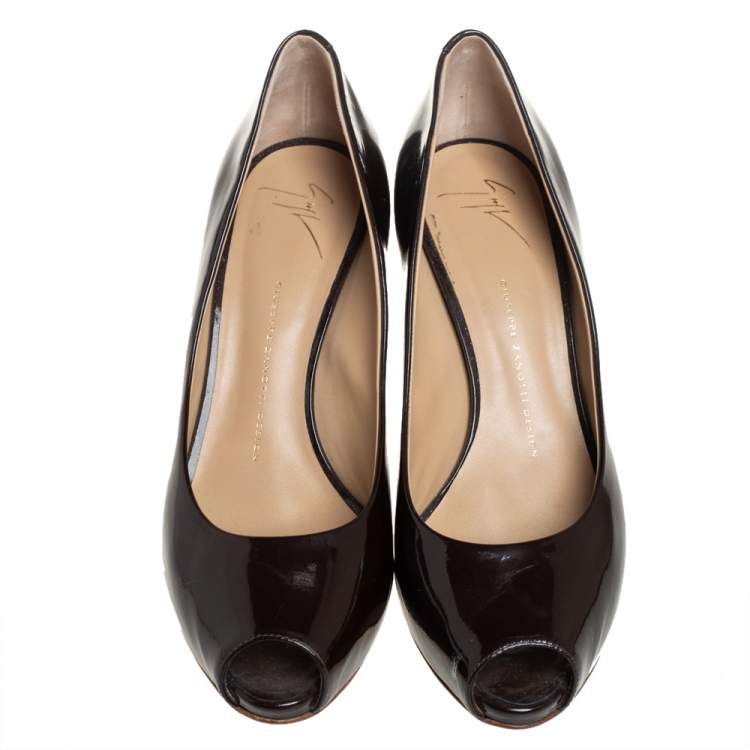 Pre Owned Giuseppe Zanotti Brown Patent Leather Peep Toe Pumps Size 41