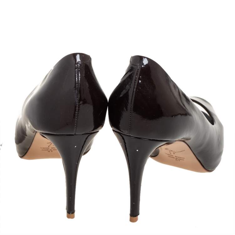Pre Owned Giuseppe Zanotti Brown Patent Leather Peep Toe Pumps Size 41