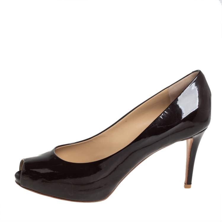 Pre Owned Giuseppe Zanotti Brown Patent Leather Peep Toe Pumps Size 41