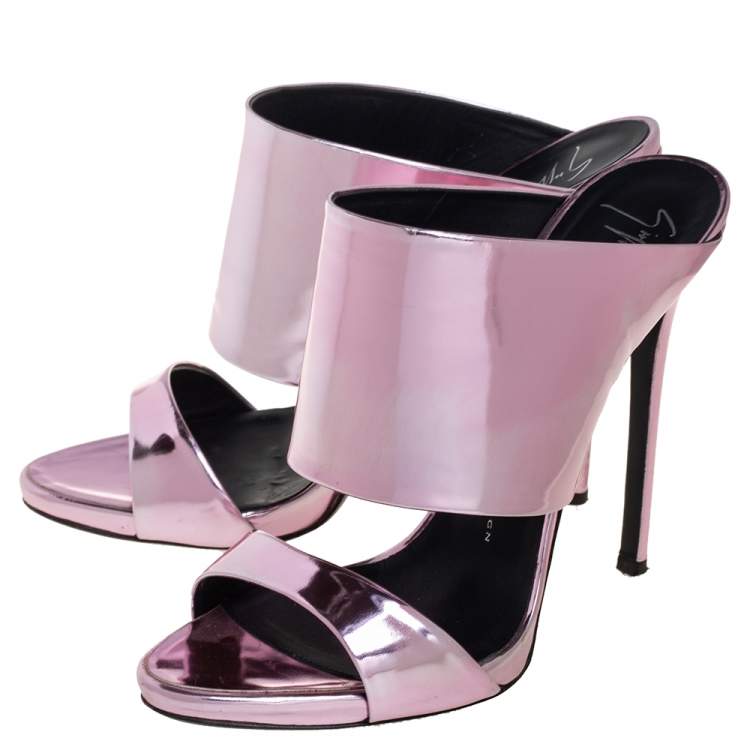 Pre Owned Giuseppe Zanotti Metallic Pink Leather Andrea Mules Size 40.5