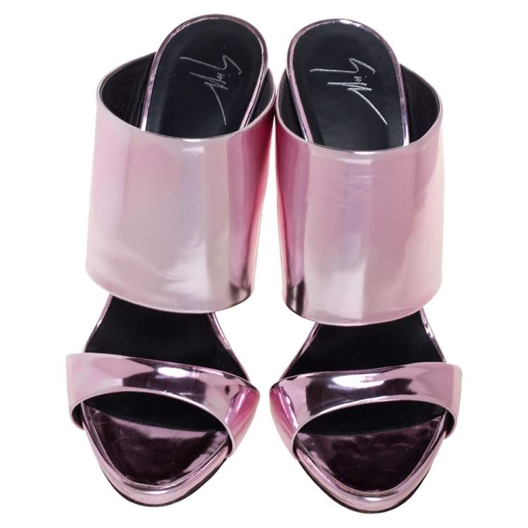 Pre Owned Giuseppe Zanotti Metallic Pink Leather Andrea Mules Size 40.5