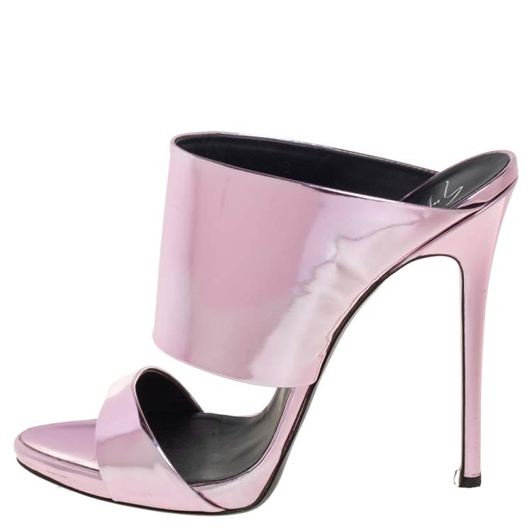 Pre Owned Giuseppe Zanotti Metallic Pink Leather Andrea Mules Size 40.5