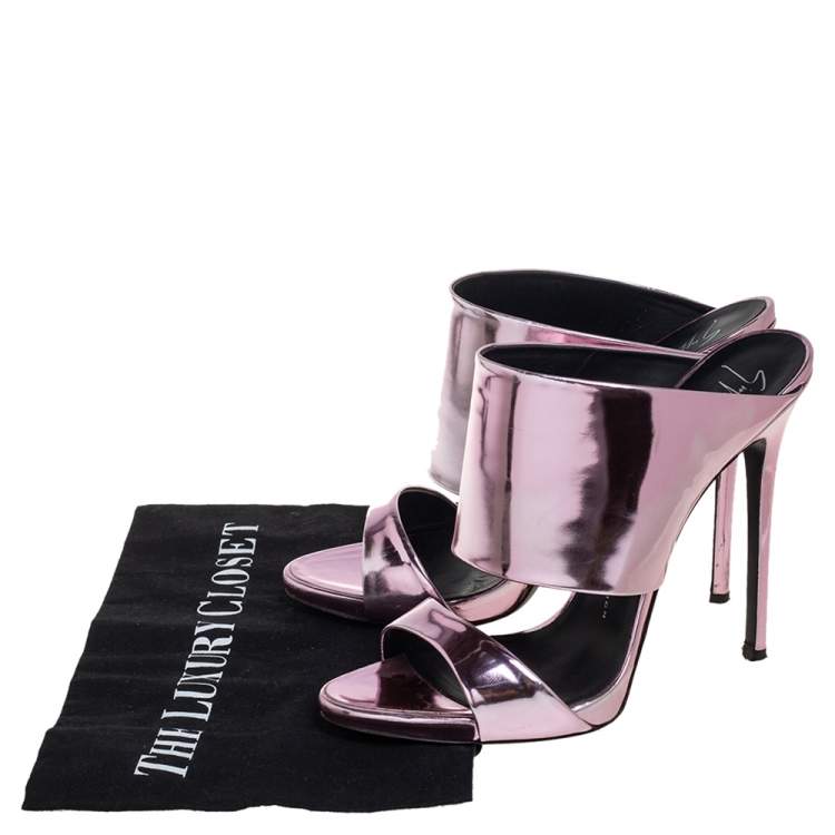 Pre Owned Giuseppe Zanotti Metallic Pink Leather Andrea Mules Size 40.5