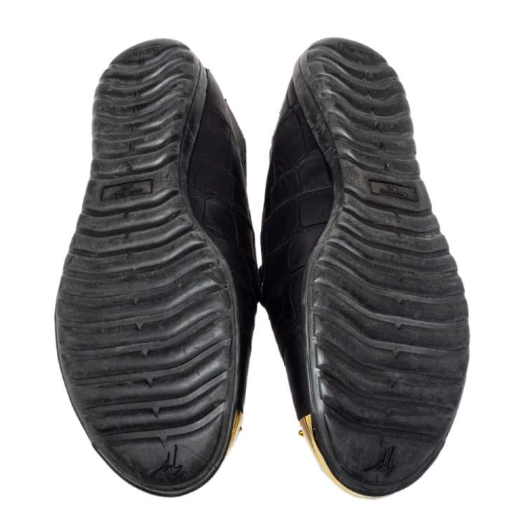 Pre Owned Giuseppe Zanotti Black Croc Embossed Leather Slip On Loafers Size 37.5