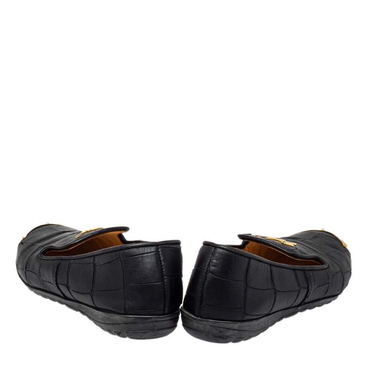Pre Owned Giuseppe Zanotti Black Croc Embossed Leather Slip On Loafers Size 37.5
