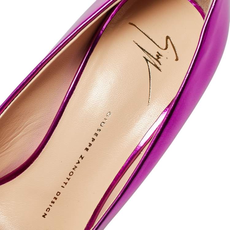 Pre Owned Giuseppe Zanotti Metallic Pink Mirrored Leather Peep Toe Platform Pumps Size 40