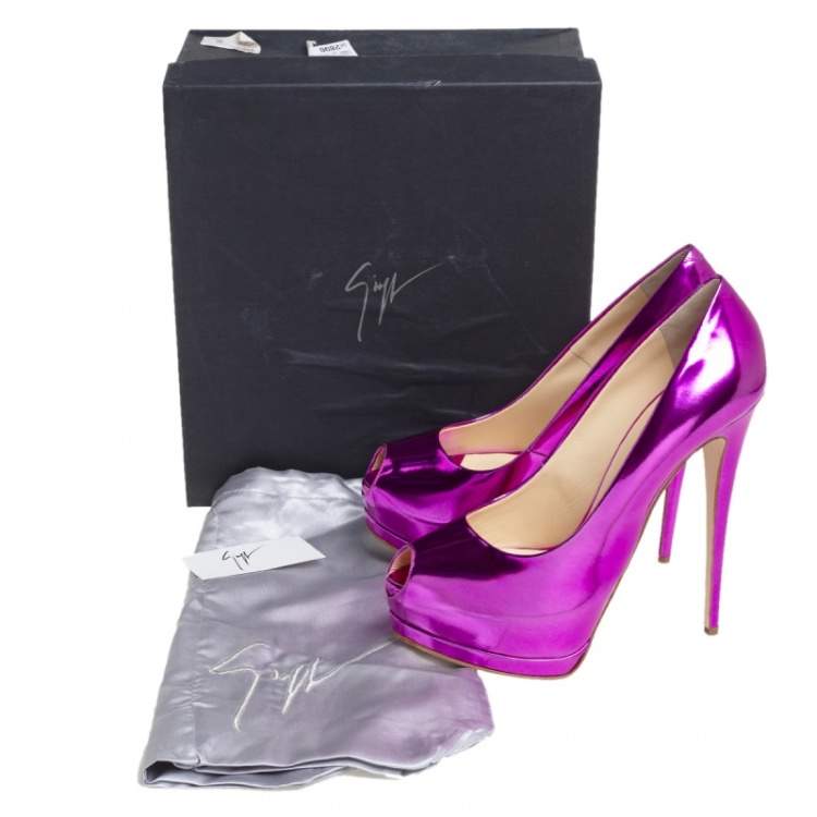 Pre Owned Giuseppe Zanotti Metallic Pink Mirrored Leather Peep Toe Platform Pumps Size 40
