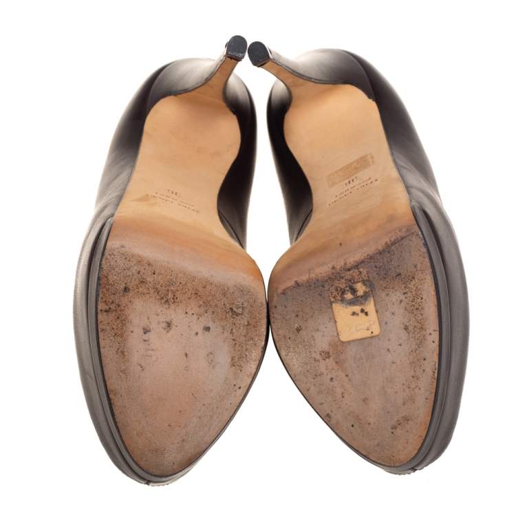 Pre Owned  Giuseppe Zanotti Brown Leather Peep Toe Platform Pumps Size 36
