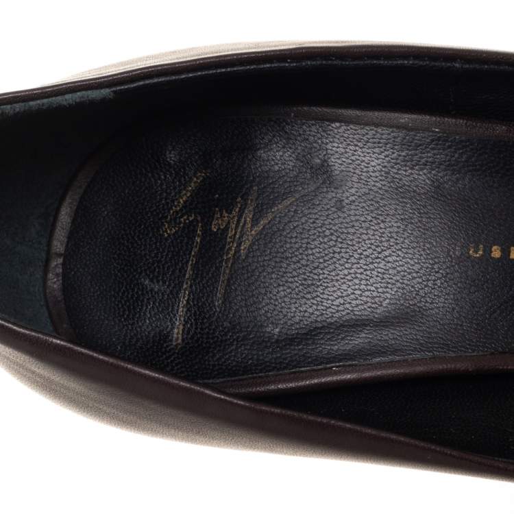 Pre Owned  Giuseppe Zanotti Brown Leather Peep Toe Platform Pumps Size 36