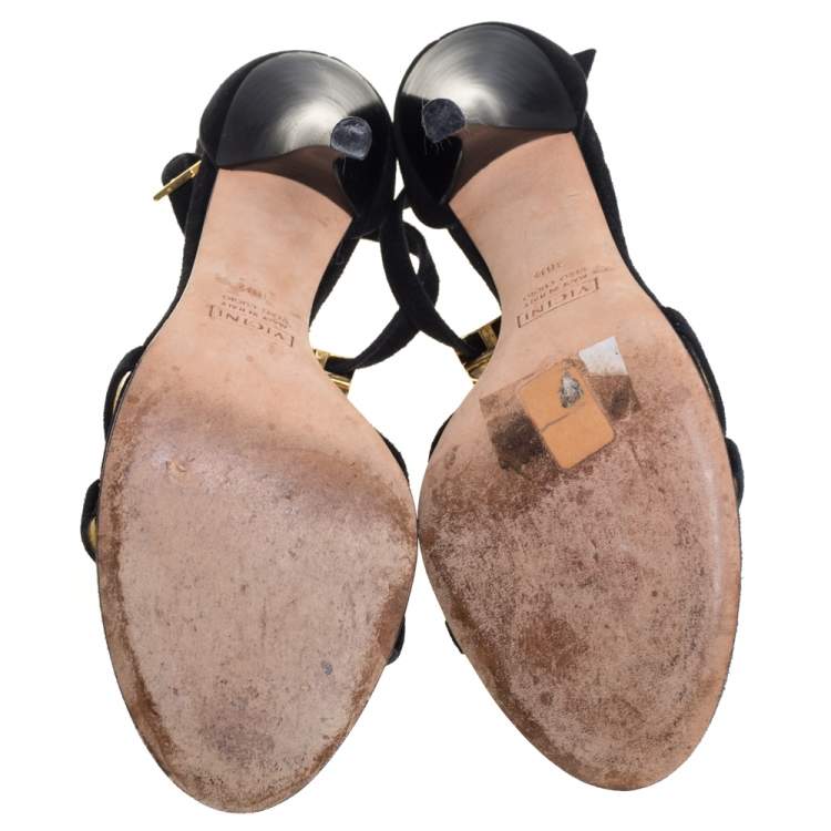 Pre Owned Giuseppe Zanotti Black Suede T Strap Sandals Size 38.5