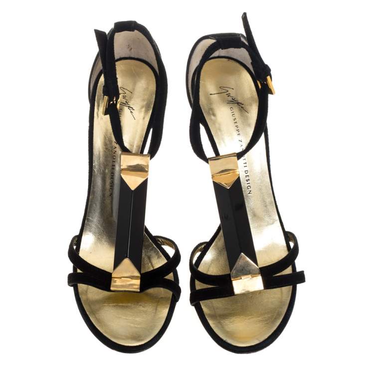 Pre Owned Giuseppe Zanotti Black Suede T Strap Sandals Size 38.5