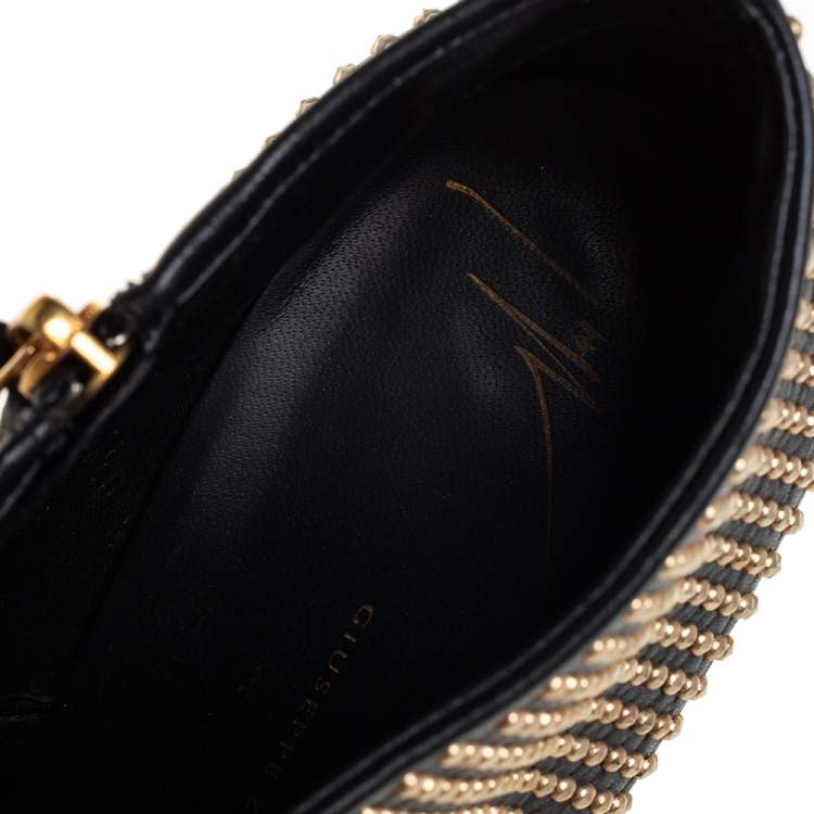 Pre Owned Giuseppe Zanotti Black/Gold Studded Leather Ankle Length Booties Size 38.5
