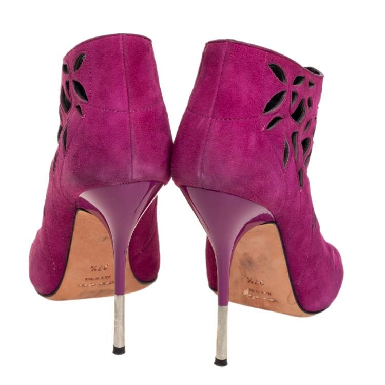 Pre Owned Giuseppe Zanotti  Pink Suede Cutout Zipper Booties Size 37.5