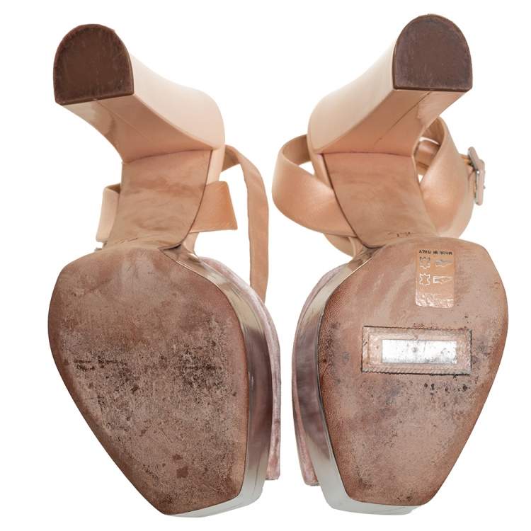 Pre Owned Giuseppe Zanotti Beige Velvet And Satin Platform Sandals Size 39