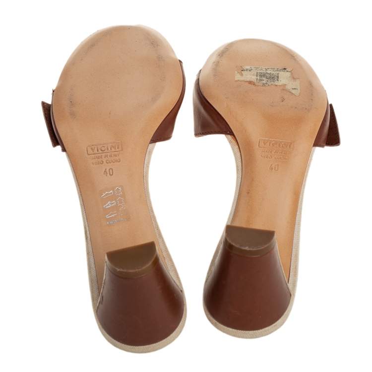 Pre Owned Giuseppe Zanotti Brown Leather Buckle Detail Slide Sandals Size 40
