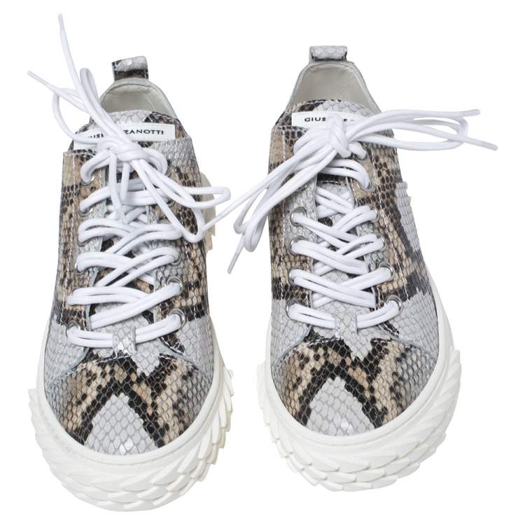Pre Owned Giuseppe Zanotti Multicolor Python Embossed Leather Low Top Sneakers Size 40.5