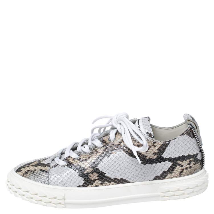 Pre Owned Giuseppe Zanotti Multicolor Python Embossed Leather Low Top Sneakers Size 40.5