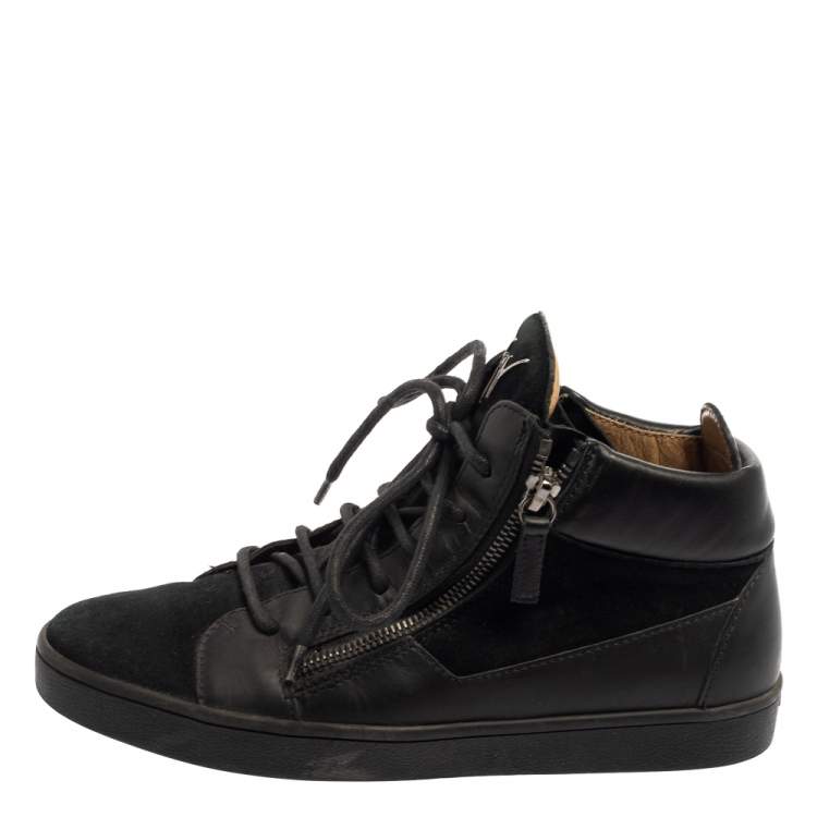 Pre Owned Giuseppe Zanotti Black Suede And Leather High Top Sneakers Size 38.5