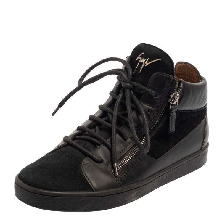 Pre Owned Giuseppe Zanotti Black Suede And Leather High Top Sneakers Size 38.5