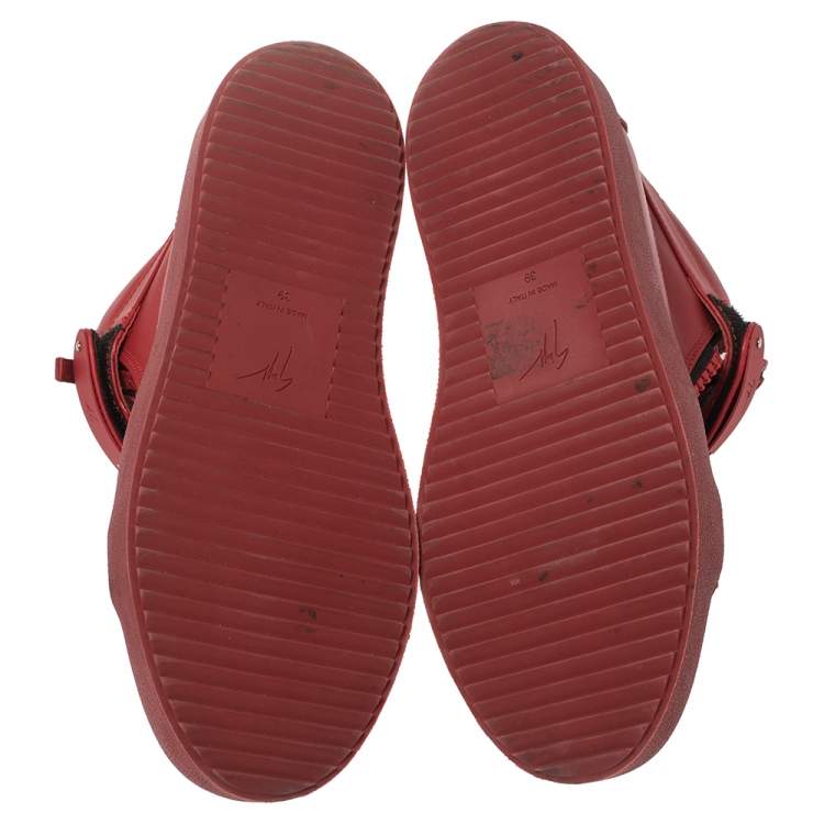 مملوكة مسبقًا Giuseppe Zanotti Red Leather Coby High Top Sneakers Size 39