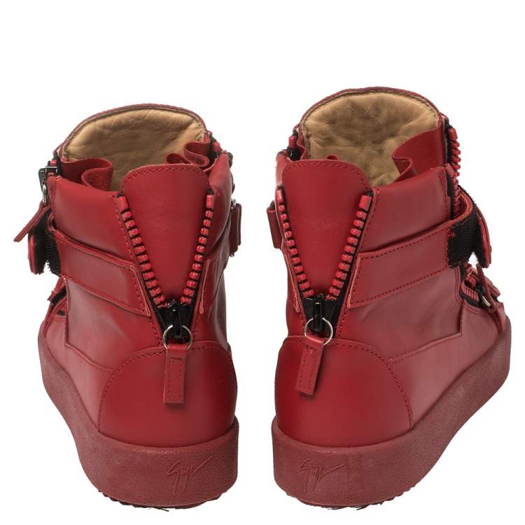 مملوكة مسبقًا Giuseppe Zanotti Red Leather Coby High Top Sneakers Size 39