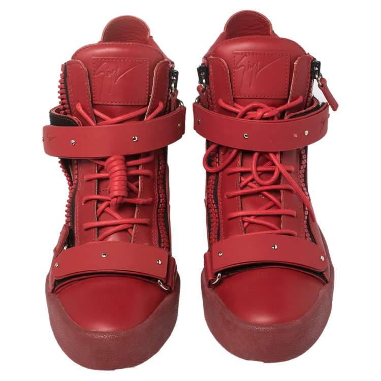 مملوكة مسبقًا Giuseppe Zanotti Red Leather Coby High Top Sneakers Size 39