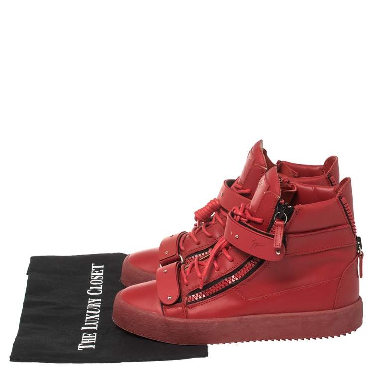مملوكة مسبقًا Giuseppe Zanotti Red Leather Coby High Top Sneakers Size 39