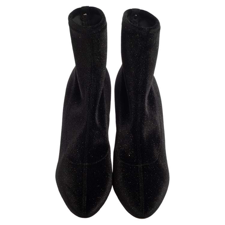 Pre Owned Giuseppe Zanotti Black Glitter Velvet Celeste Ankle Booties Size 41