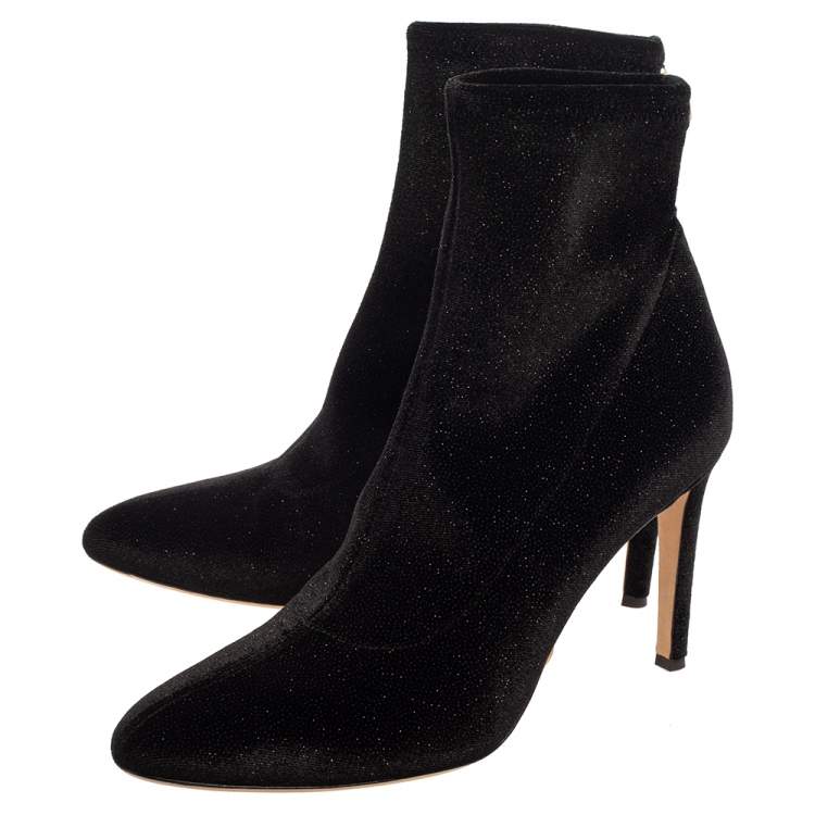 Pre Owned Giuseppe Zanotti Black Glitter Velvet Celeste Ankle Booties Size 41