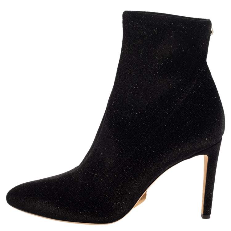 Pre Owned Giuseppe Zanotti Black Glitter Velvet Celeste Ankle Booties Size 41